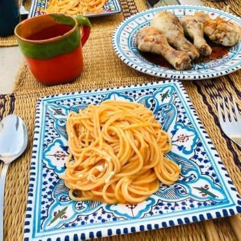 Amazon | チュニジア陶器 平皿スクエア 約20cm 万能皿 ナブール